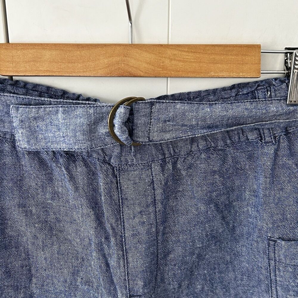 Anthropologie Hei Hei Shorts Size Medium Linen Cotton Blue Belted Pockets - Picture 6 of 10